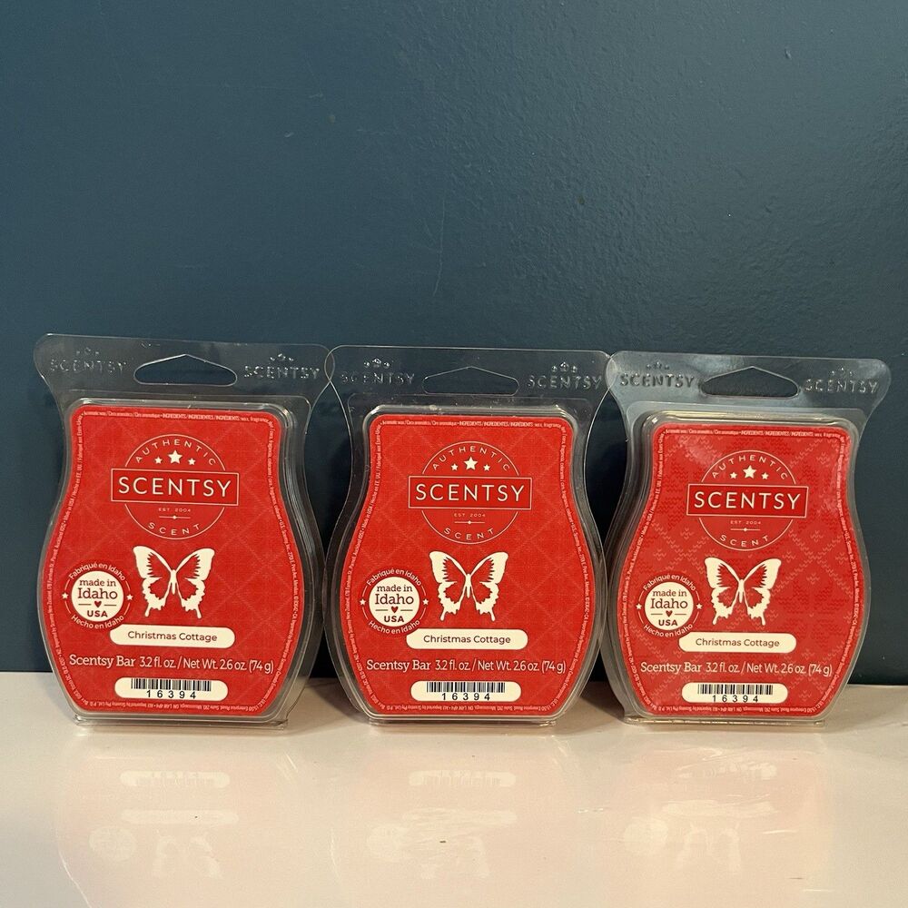 Scentsy "Christmas Cottage" Lot Of 3 Wax Bar 3.2 Oz NIP Christmas Scent